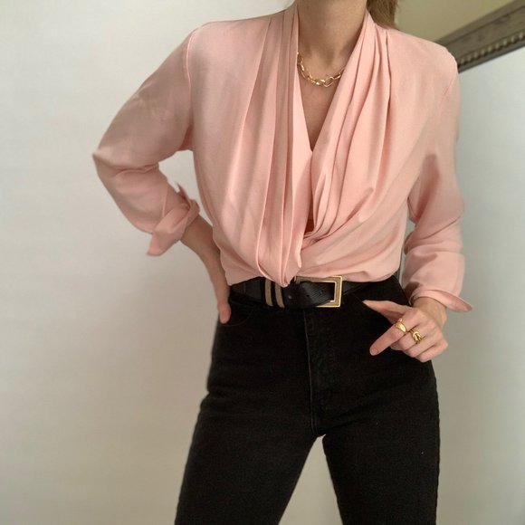 Vintage Tops - Vintage Blush Draped V Blouse